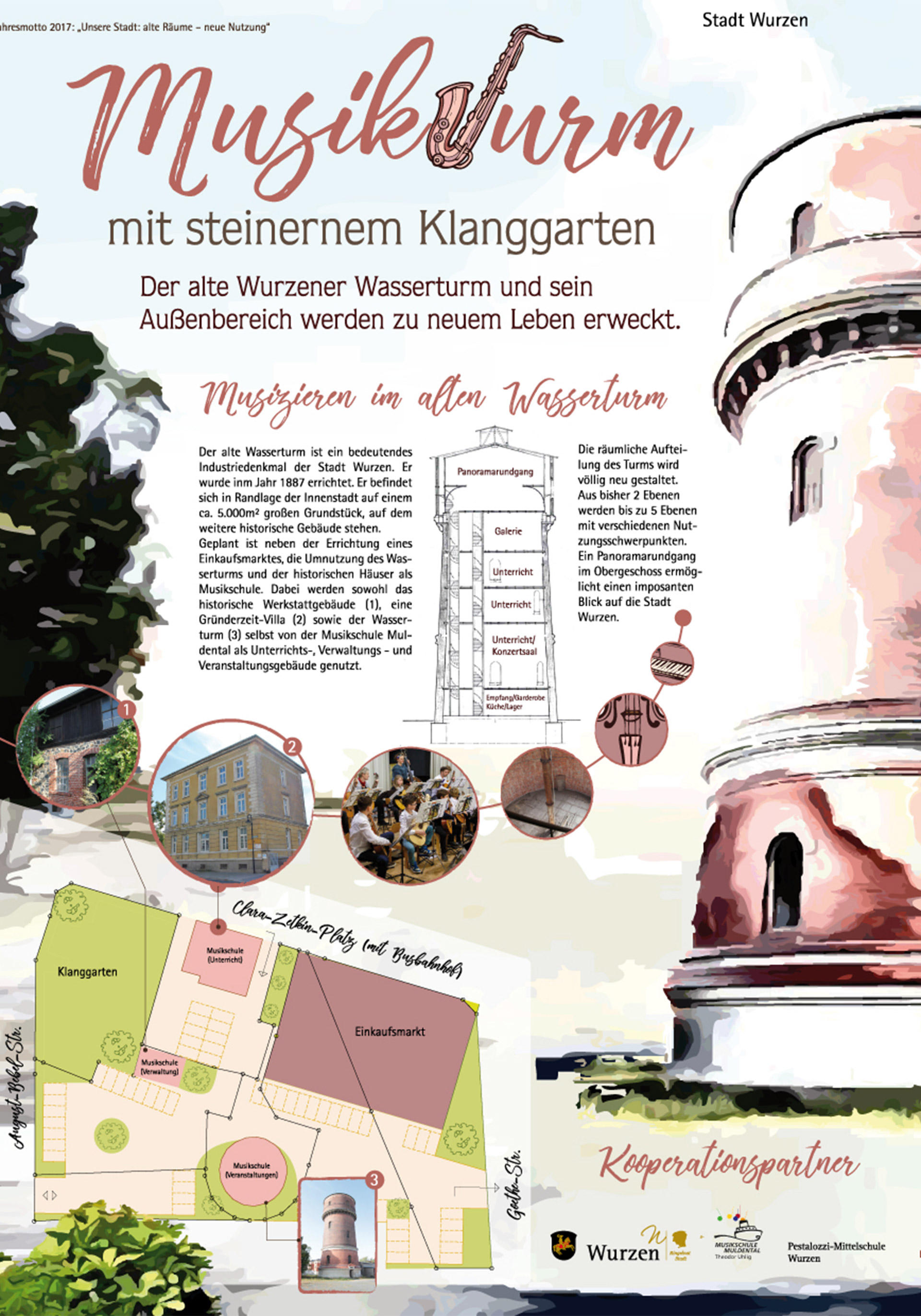 Musikturm mit steinernem Klanggarten